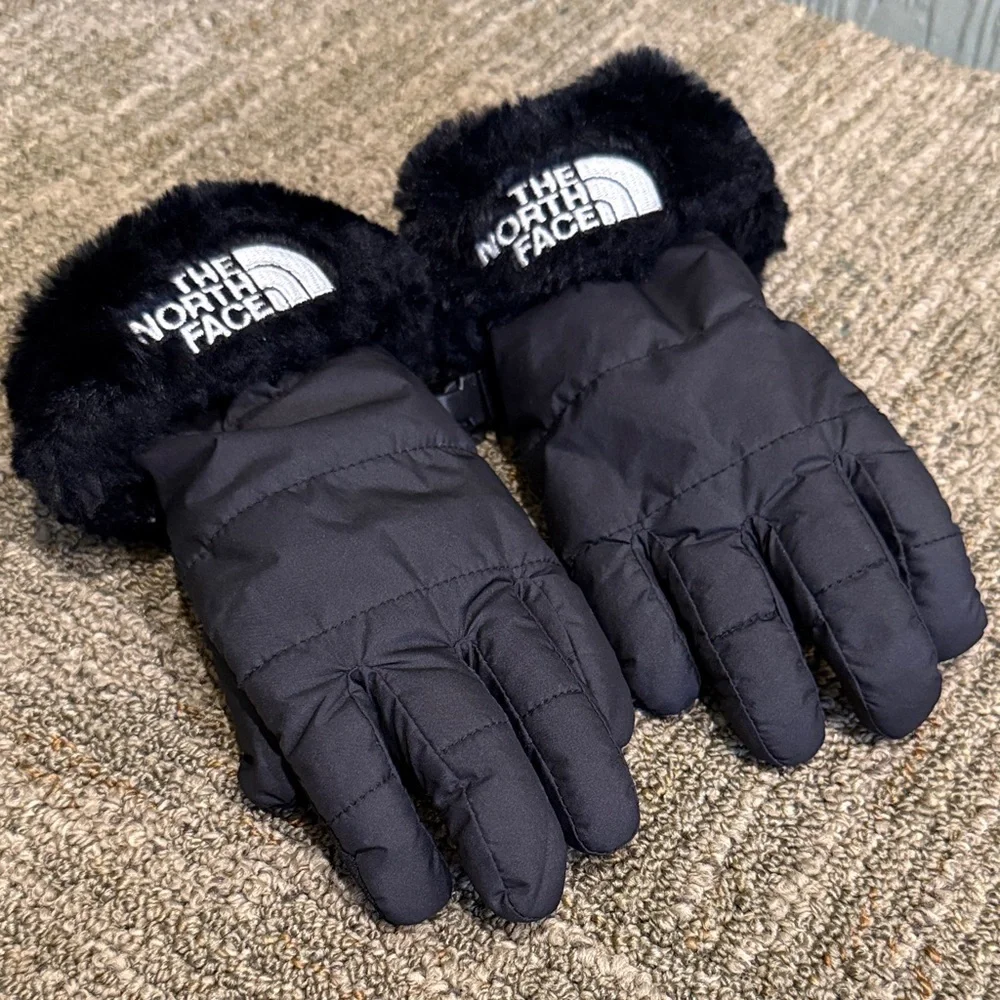 The North Face Black Faux Fur Cuff Winter Gloves - small